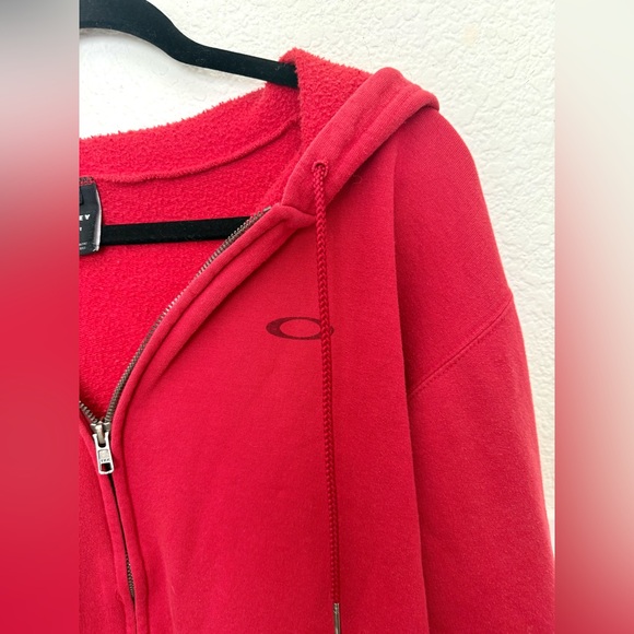 Oakley Red Fleece Hoodie Sweatshirt Full Zip Logo Graphic Size M - Picture 2 of 7